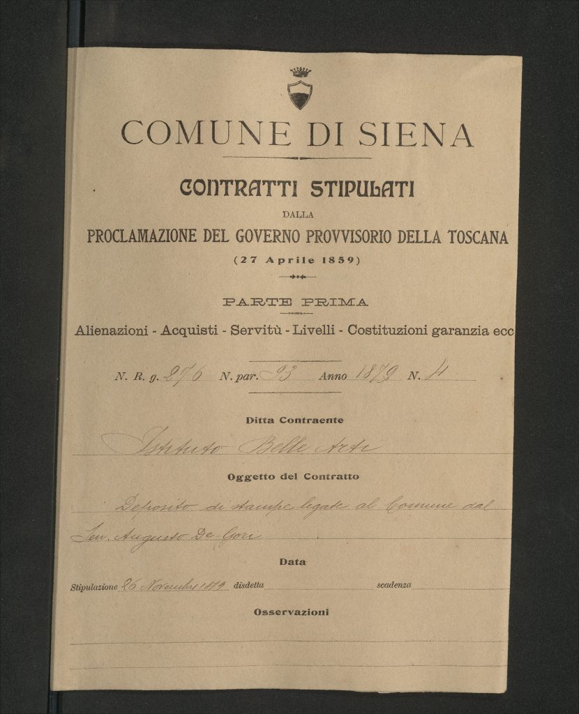 Contratto di deposito all’Istituto delle Belle Arti di Siena della collezione di stampe Gori Pannilini (26 novembre 1879)